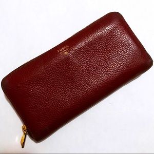 FOSSIL Burgundy & Gold Leather Wallet